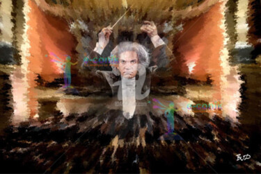 Arts numériques intitulée "Beethoven dirige Be…" par Béatrice Véronique Douda, Œuvre d'art originale, Peinture numérique Mon…