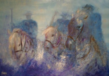 Painting titled "gardians de camargue" by Béatrice Farge, Original Artwork, Oil