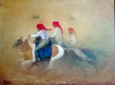 Peinture intitulée "cavalier du Rajasth…" par Béatrice Farge, Œuvre d'art originale, Huile