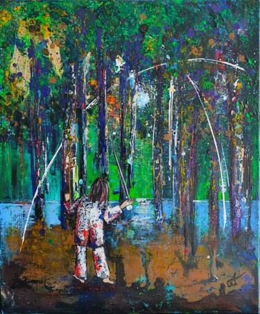 Картина под названием "symphonie sylvestre" - Bea Madelenat, Подлинное произведение искусства, Акрил Установлен на Деревянна…