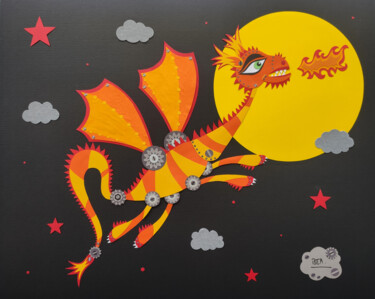 Κολάζ με τίτλο "Sirius, le dragon d…" από Beatrice Sartori, Αυθεντικά έργα τέχνης, Κολάζ