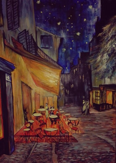 Pintura intitulada "la terrasse du café" por Beatrice Auriol Besombes, Obras de arte originais, Óleo Montado em Armação em m…