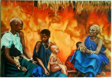 제목이 "VILLAGE MASAI KENIA"인 미술작품 Aurore Alexis로, 원작, 기름