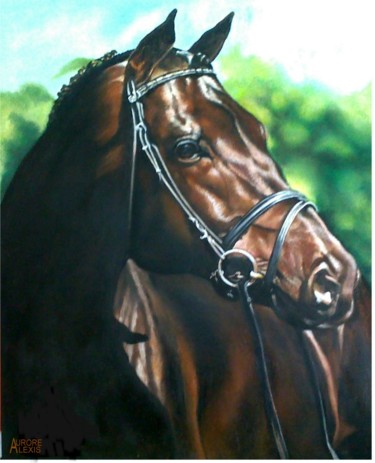 Pintura titulada "Le cheval de course" por Aurore Alexis, Obra de arte original, Oleo
