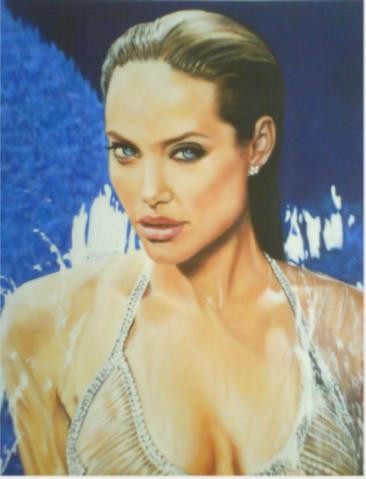 Painting titled "ANGELINA JOLIE" by Aurore Alexis, Original Artwork, Oil