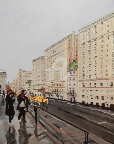 Malerei mit dem Titel "Rain at the Museum" von Becky Arner, Original-Kunstwerk, Acryl