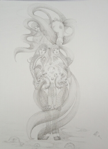 Desenho intitulada "Cheval de troie ©" por Bega, Obras de arte originais, Tinta