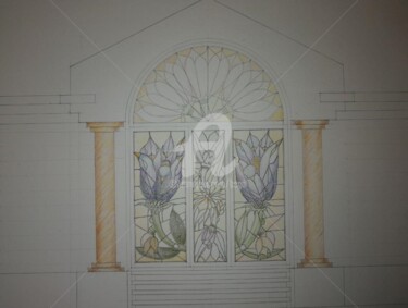 Disegno intitolato "Le Temple & ses vit…" da Bega, Opera d'arte originale, Acquarello