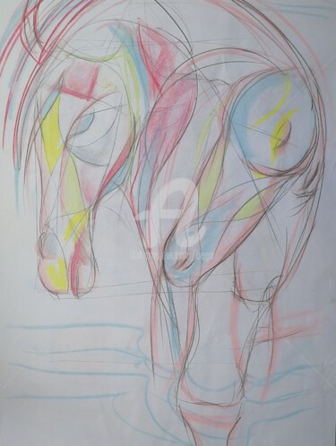 Рисунок под названием "Pastel horses ©" - Bega, Подлинное произведение искусства, Древесный уголь