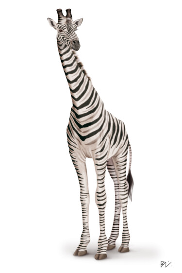 Digital Arts με τίτλο "Girafe zèbre" από Behzad Nahed, Αυθεντικά έργα τέχνης, Ψηφιακή ζωγραφική