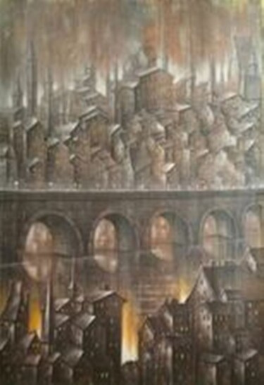 Pintura intitulada "Ночной город / Nigh…" por Bela Lebedeva, Obras de arte originais, Acrílico