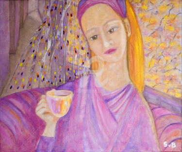 Pittura intitolato "Morning coffee" da Svetlana Belenkin, Opera d'arte originale, Olio Montato su Telaio per barella in legno