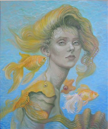 Painting titled "Marmaid - To Wishes" by Izabela Krzyszkowska Kiełek, Original Artwork, Oil