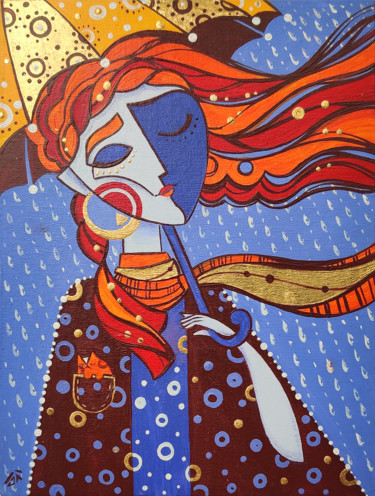 Картина под названием "Sunny rain" - Yulia Belasla, Подлинное произведение искусства, Акрил
