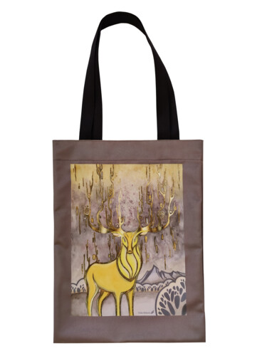Arte tessile intitolato "Golden deer, SHOPPI…" da Yulia Belasla, Opera d'arte originale, Stampa digitale