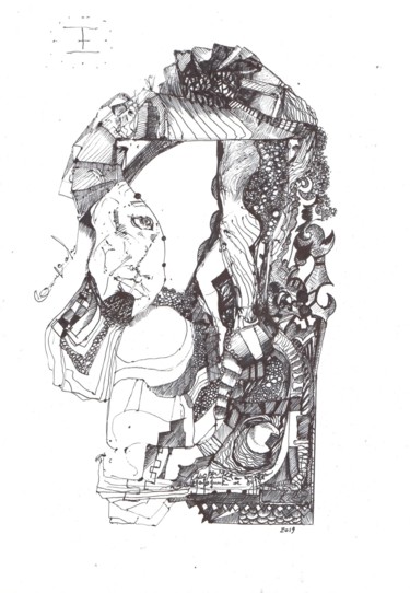 Рисунок под названием "Внутри разума (Insi…" - Georgy Pokrovsky, Подлинное произведение искусства, Шариковая ручка