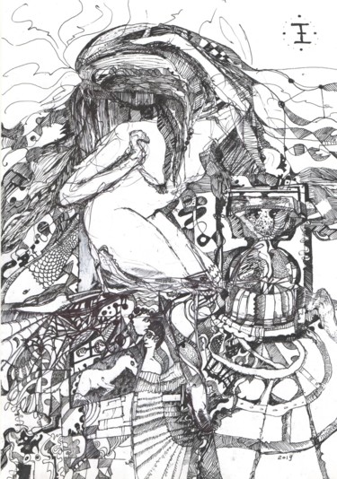 Рисунок под названием "Eclipse thoughts.jpg" - Georgy Pokrovsky, Подлинное произведение искусства, Шариковая ручка