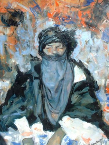 Peinture intitulée "L'homme Bleu" par Abdelkader Belkhorissat, Œuvre d'art originale