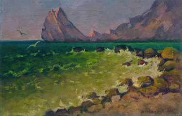 Peinture intitulée "Rock in the sea" par Vasily Belikov, Œuvre d'art originale, Huile