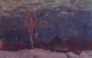Картина под названием "Lonely birch" - Vasily Belikov, Подлинное произведение искусства, Масло