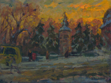 Painting titled "Winter day in the c…" by Vasily Belikov, Original Artwork, Oil