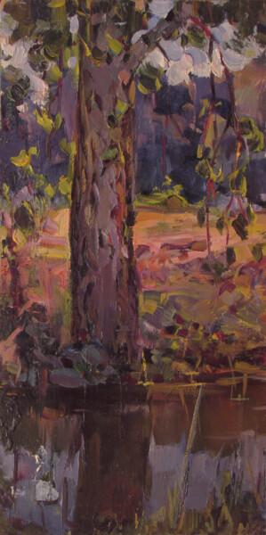 Peinture intitulée "Tree at the water" par Vasily Belikov, Œuvre d'art originale, Huile