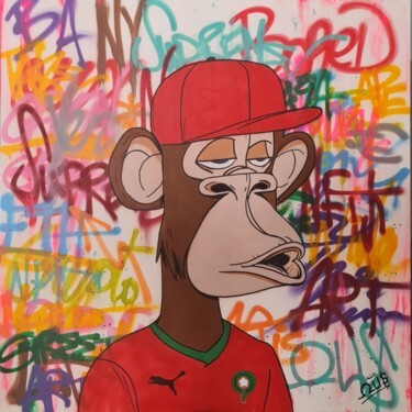 Malerei mit dem Titel "bored ape x footbal…" von Oussama Benabbou, Original-Kunstwerk, Acryl