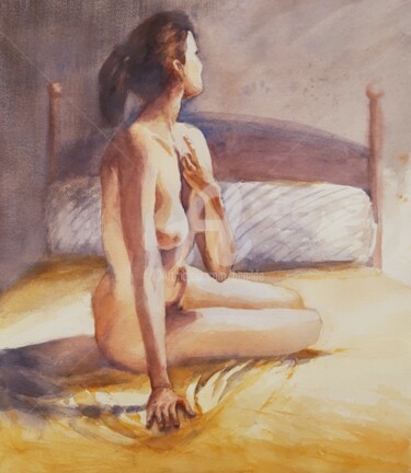 Pintura intitulada "Estudio de cuerpo h…" por Benilde, Obras de arte originais, Aquarela