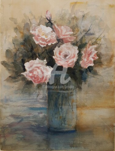Картина под названием "Rosas 2023" - Benilde, Подлинное произведение искусства, Акварель