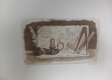 Prenten & gravures getiteld "hommage a villard d…" door Benito Lizza, Origineel Kunstwerk, Ets