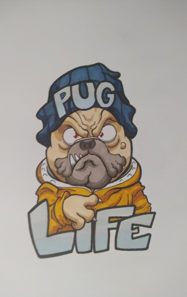 "pug life" başlıklı Resim Benjamin Lavoyer tarafından, Orijinal sanat, Işaretleyici