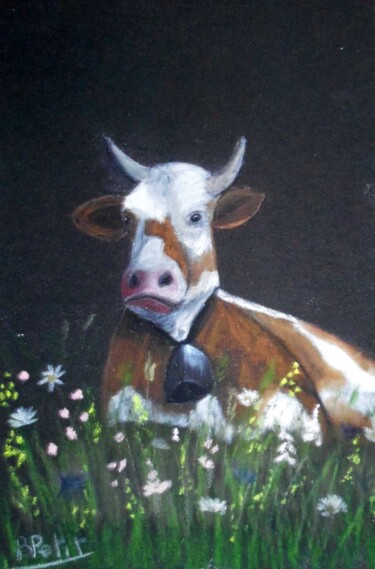Peinture intitulée "vache" par Benjamin Petit, Œuvre d'art originale, Pastel