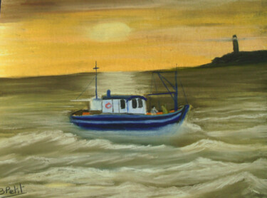 Painting titled "bateau-coucher-de-s…" by Benjamin Petit, Original Artwork, Pastel