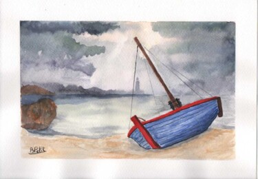Peinture intitulée "bateau-sur-plage." par Benjamin Petit, Œuvre d'art originale, Aquarelle