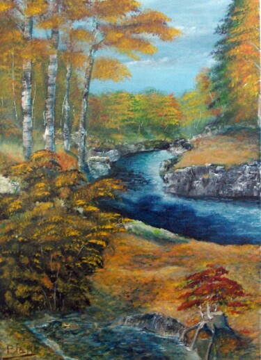 Peinture intitulée "rivière d'automne" par Benjamin Petit, Œuvre d'art originale, Acrylique
