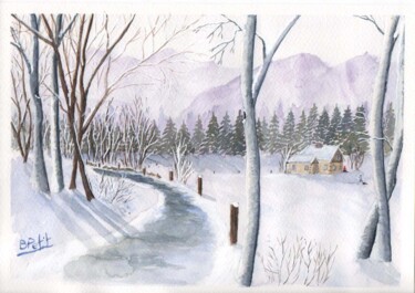 Painting titled "Un hiver" by Benjamin Petit, Original Artwork, Watercolor