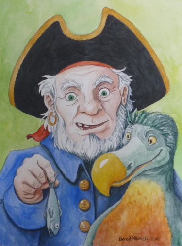 绘画 标题为“Pirate et dodo” 由Benoit Meurzec, 原创艺术品, 水彩