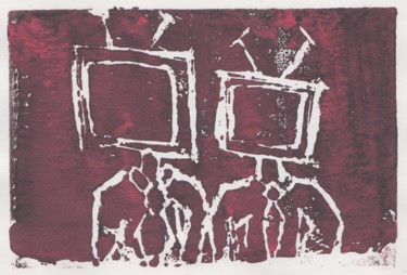Druckgrafik mit dem Titel "Turn on the news (2…" von Bent, Original-Kunstwerk, Linoldrucke