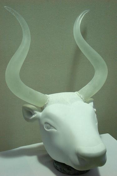 Sculpture titled "Head of a bull" by Berendina De Ruiter, Original Artwork, Stone