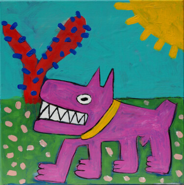 Painting titled "Pink dog" by Berez, Original Artwork, Acrylic