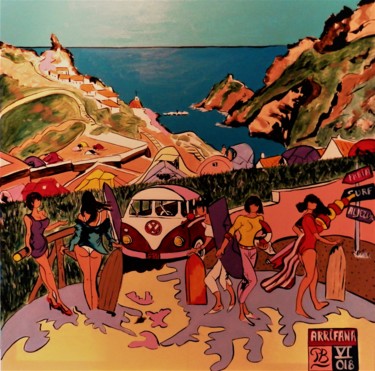 Pittura intitolato ""Praia do Arrifana"" da Patrick Bergès, Opera d'arte originale, Acrilico