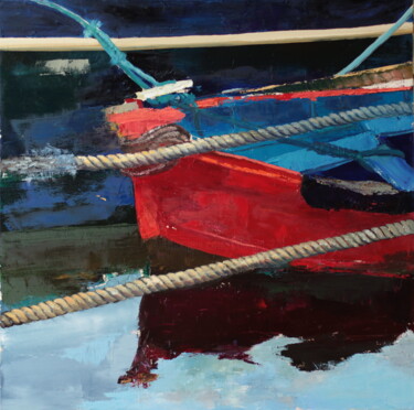 Pintura intitulada "barque rouge" por Bernadette Goerger, Obras de arte originais, Óleo Montado em Armação em madeira