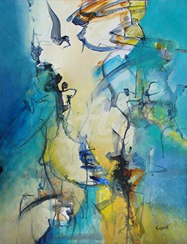 Peinture intitulée "Rapsody-in-blue" par Pierdait, Œuvre d'art originale, Acrylique