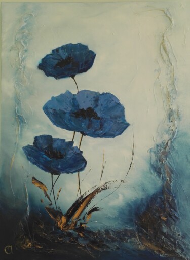 Картина под названием "Coquelicots bleus" - Bernard Amalric, Подлинное произведение искусства, Масло Установлен на Деревянна…