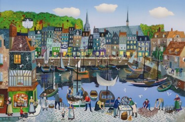 Peinture intitulée "HONFLEUR - LES QUAIS" par Bernard Ambielle, Œuvre d'art originale, Huile