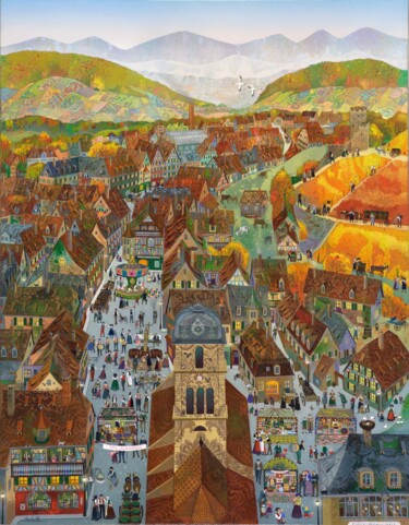 Pittura intitolato "LE VILLAGE VIGNERON" da Bernard Ambielle, Opera d'arte originale, Olio