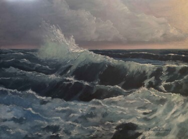 Pintura intitulada "Les vagues du large" por Bernard Benoit, Obras de arte originais, Óleo