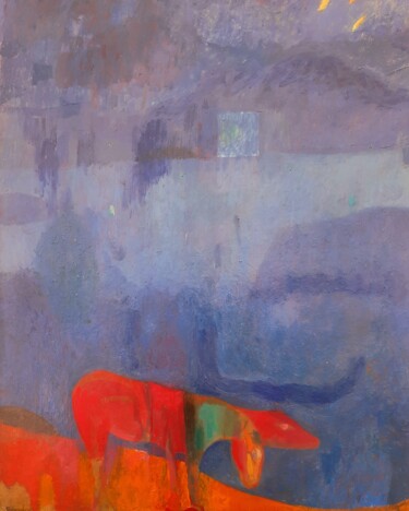Malarstwo zatytułowany „cheval rouge à deux…” autorstwa Bernard Bourdeau Planté, Oryginalna praca, Olej Zamontowany na Drewn…