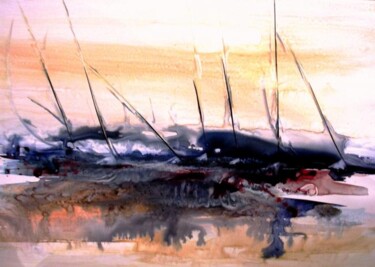 Peinture intitulée "Les voiliers au loin" par Bernard Courtalon (courtaloni), Œuvre d'art originale, Huile