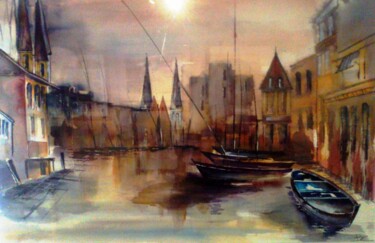 Peinture intitulée "Le port en andalous…" par Bernard Courtalon (courtaloni), Œuvre d'art originale, Huile
